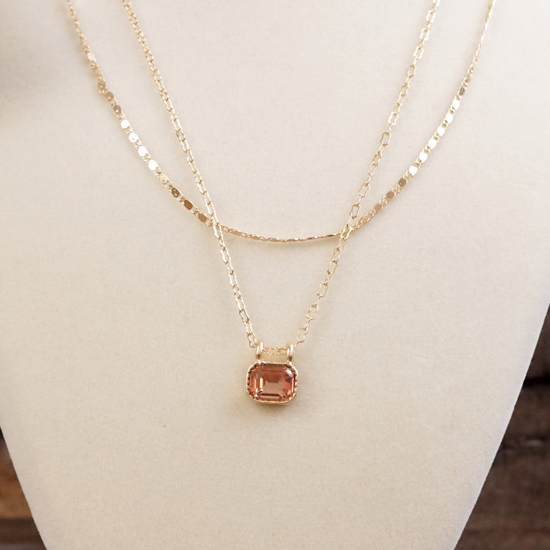 Glimmered Layers – Double Chain Necklace with Emerald-Cut Crystal