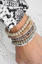 Beaded Bracelets stack of 7 in Grey tones