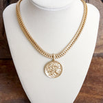 Coin Statement Chain Necklace in Worn Gold Tone