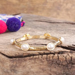 Jeweled Golden Bangle - with Faceted glass oval colorful jewels