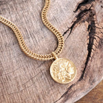 Coin Statement Chain Necklace in Worn Gold Tone