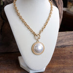 Pearl Statement Chain Necklace in Worn Gold Tone