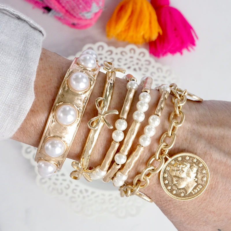 Boho Coins Statement Chain Bracelet – Worn Gold Tone