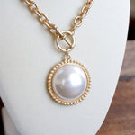 Pearl Statement Chain Necklace in Worn Gold Tone