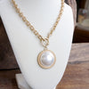 Pearl Statement Chain Necklace in Worn Gold Tone