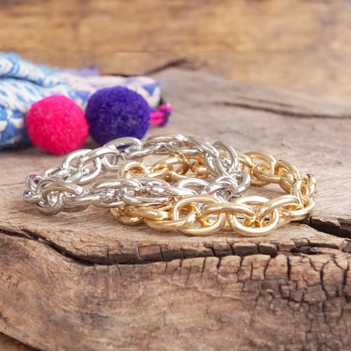 Chunky Chain Stretchy Bracelet Gold Silver Tones