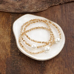 Golden Grace – Set of 3 Stretchy Bracelets with Pearl and 3D Beads