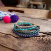 Beaded Bracelets stack of 7 in Navy Blue Green Teal