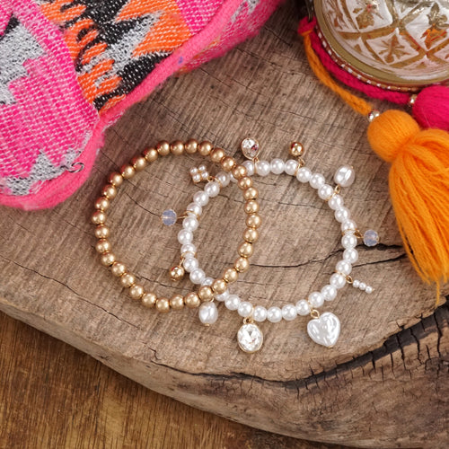 Charmed Light – Mixed Charm &amp; Beaded Stretchy Bracelet Set