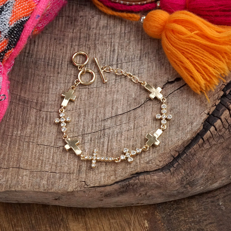 Gracefully Linked – Sideways Cross Charm Bracelet in Gold or Silver