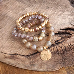 Boho Beads Coin Bracelets Statement set in Rose Pink