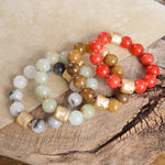 Chunky Beaded Statement Bracelets Gold Red Brown Green Gray