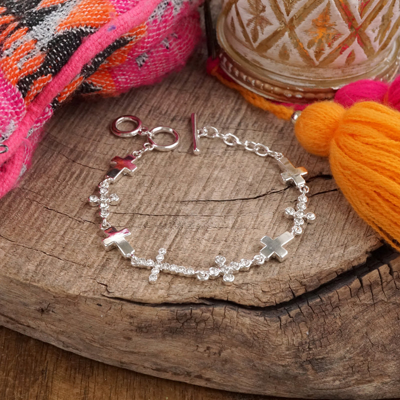 Gracefully Linked – Sideways Cross Charm Bracelet in Gold or Silver