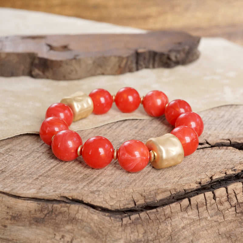 Chunky Beaded Statement Bracelets Gold Red Brown Green Gray