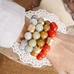 Chunky Beaded Statement Bracelets Gold Red Brown Green Gray