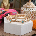Sun-Kissed Shine – Medallion Stretchy Bangle with Pearl or Turquoise