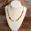 Multi color Natural stones and Freshwater Pearl Short Necklace