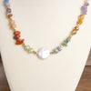 Multi color Natural stones and Freshwater Pearl Short Necklace