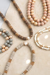 Multi Strand Wooden Beads Short Statement Necklace in Cream and Gold
