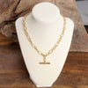 Toggle Bar Pendant Paperclip Chain Necklace in Gold Tone