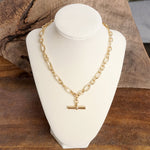 Toggle Bar Pendant Paperclip Chain Necklace in Gold Tone