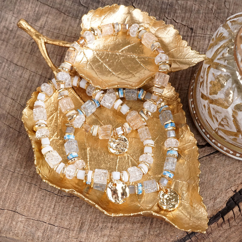 Whispering Light – Mixed Bead Bracelet with Golden Coin Charm