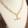 Toggle Bar Pendant Paperclip Chain Necklace in Gold Tone