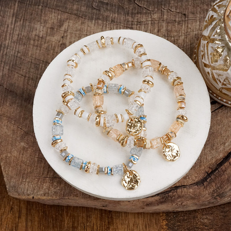 Whispering Light – Mixed Bead Bracelet with Golden Coin Charm