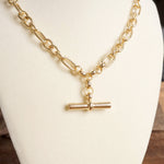 Toggle Bar Pendant Paperclip Chain Necklace in Gold Tone