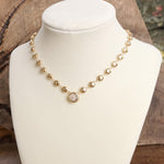 Clear Crystal Bezel Pendant Dot Chain Neckline Necklace