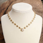 Clear Crystal Bezel Pendant Dot Chain Neckline Necklace