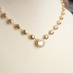 Clear Crystal Bezel Pendant Dot Chain Neckline Necklace