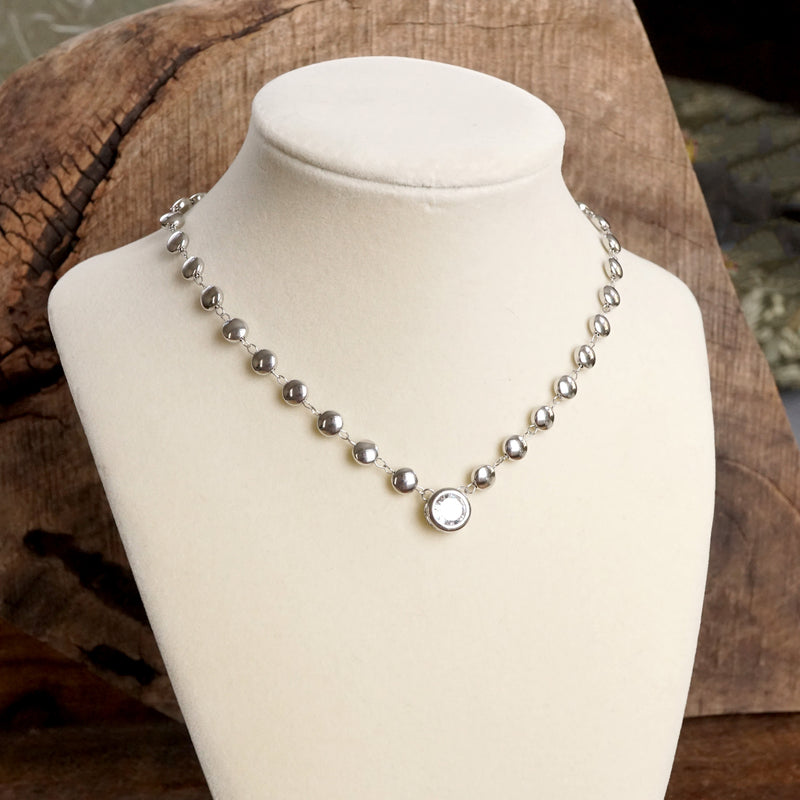 Clear Crystal Bezel Pendant Dot Chain Neckline Necklace