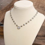 Clear Crystal Bezel Pendant Dot Chain Neckline Necklace