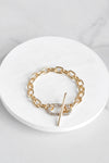 Gold Tone Chain Bracelet with pave' toggle clasp
