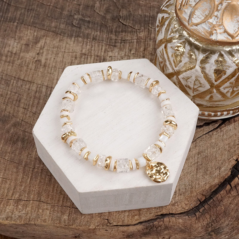 Whispering Light – Mixed Bead Bracelet with Golden Coin Charm