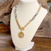 Front Toggle Coin Beaded Necklace With Glass and Golden Beads