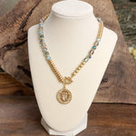 Front Toggle Coin Beaded Necklace With Glass and Golden Beads