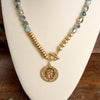 Front Toggle Coin Beaded Necklace With Glass and Golden Beads