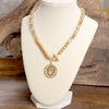 Front Toggle Coin Beaded Necklace With Glass and Golden Beads