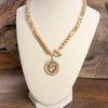 Front Toggle Coin Beaded Necklace With Glass and Golden Beads