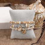 Whispering Light – Mixed Bead Bracelet with Golden Coin Charm