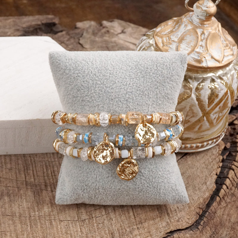 Whispering Light – Mixed Bead Bracelet with Golden Coin Charm