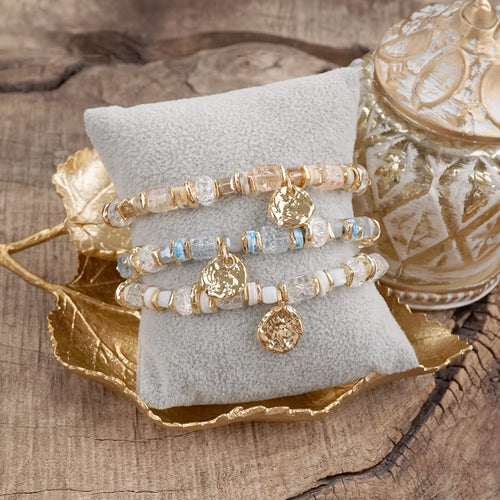 Whispering Light – Mixed Bead Bracelet with Golden Coin Charm