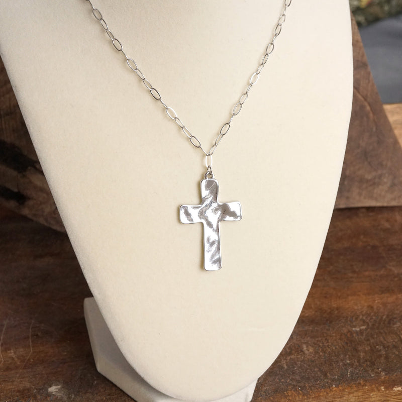 Cross Necklace - Short dainty chain in gold silver tone