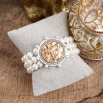 Gracebound – Cross Coin & Chunky Pearl 3-in-1 Statement Bracelet in Mixed Metals