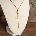 Primitive Cross Necklace Gold Silver Pearl Black Brown