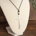 Primitive Cross Necklace Gold Silver Pearl Black Brown