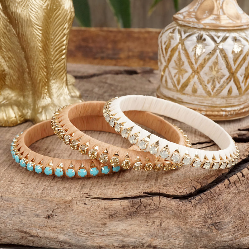 Sun Dancer – Raffia-Wrapped Bangle with Crystal Channel Accent