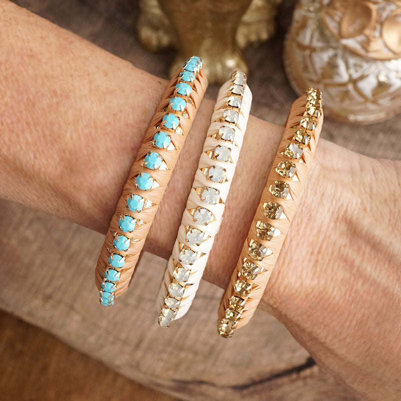 Sun Dancer – Raffia-Wrapped Bangle with Crystal Channel Accent